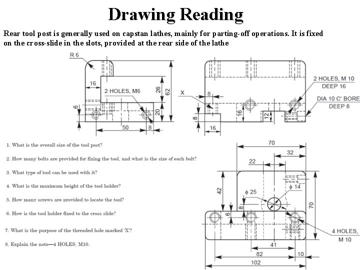 Drawing Reading Rear tool post is generally used on capstan lathes, mainly for parting-off