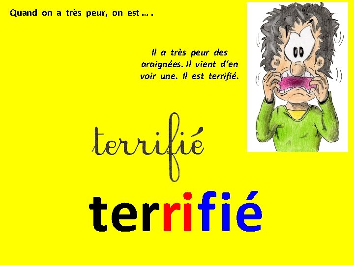 Quand on a très peur, on est …. Il a très peur des araignées.