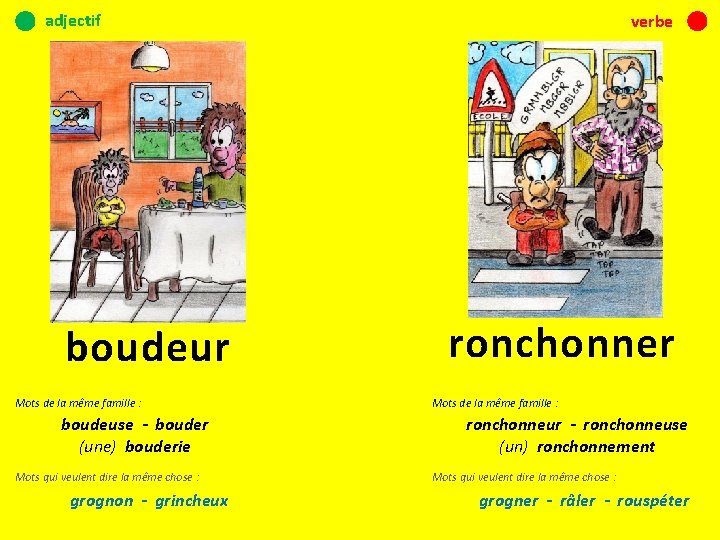 adjectif boudeur Mots de la même famille : boudeuse - bouder (une) bouderie Mots