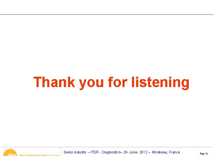 Thank you for listening Swiss Industry – ITER - Diagnostics– 20 - June- 2012