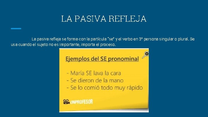 LA PASIVA REFLEJA La pasiva refleja se forma con la partícula “se” y el