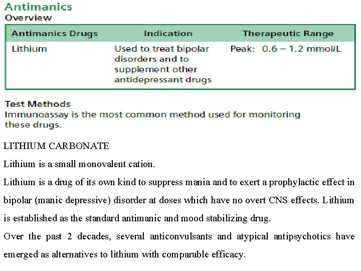 LITHIUM CARBONATE Lithium is a small monovalent cation. Lithium is a drug of its