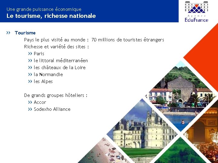 Une grande puissance économique Le tourisme, richesse nationale Tourisme Pays le plus visité au