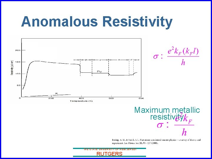 Anomalous Resistivity Maximum metallic resistivity THE STATE UNIVERSITY OF NEW JERSEY RUTGERS 
