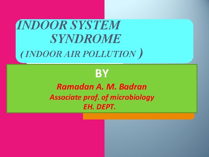 INDOOR SYSTEM SYNDROME ( INDOOR AIR POLLUTION ) BY Ramadan A. M. Badran Associate