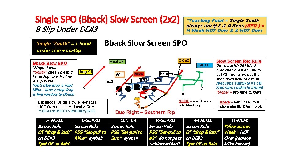 Single SPO (Bback) Slow Screen (2 x 2) *Teaching Point = Single South always