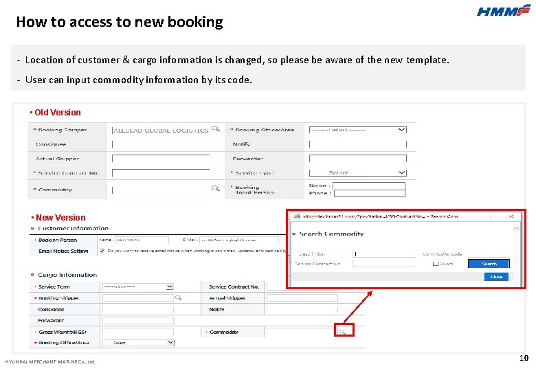 How to access to new booking - Location of customer & cargo information is