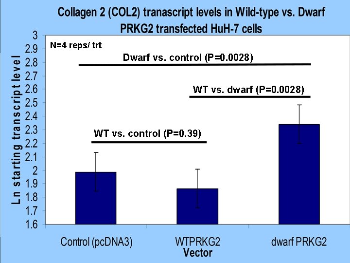N=4 reps/ trt Dwarf vs. control (P=0. 0028) WT vs. dwarf (P=0. 0028) WT
