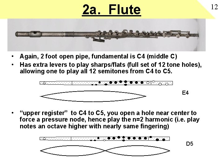 2 a. Flute 12 • Again, 2 foot open pipe, fundamental is C 4