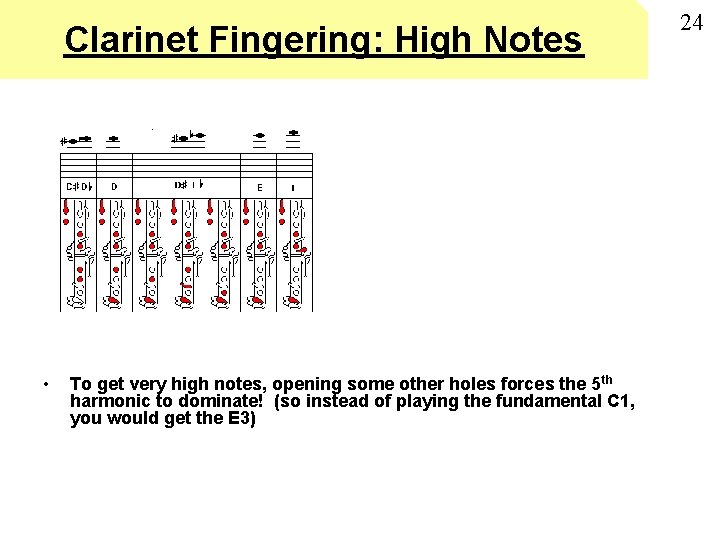 Clarinet Fingering: High Notes • To get very high notes, opening some other holes