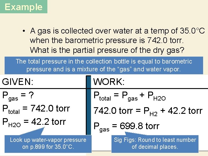 Example • A gas is collected over water at a temp of 35. 0°C