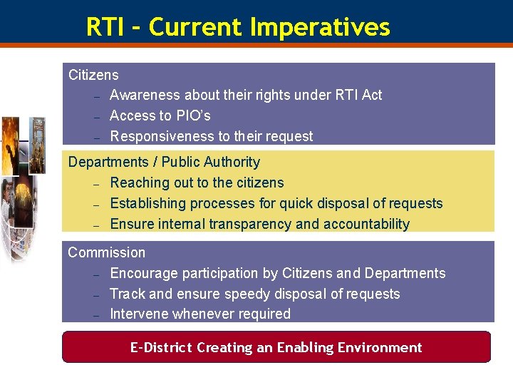 RTI – Current Imperatives Citizens – Awareness about their rights under RTI Act –
