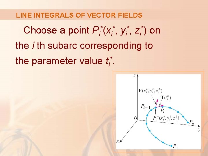 LINE INTEGRALS OF VECTOR FIELDS Choose a point Pi*(xi*, yi*, zi*) on the i