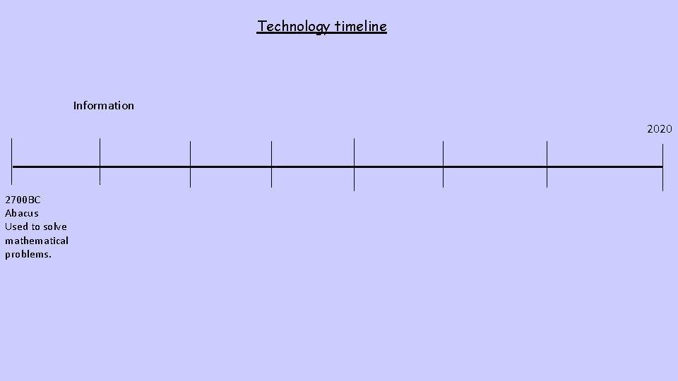 Technology timeline Information 2020 2700 BC Abacus Used to solve mathematical problems. 