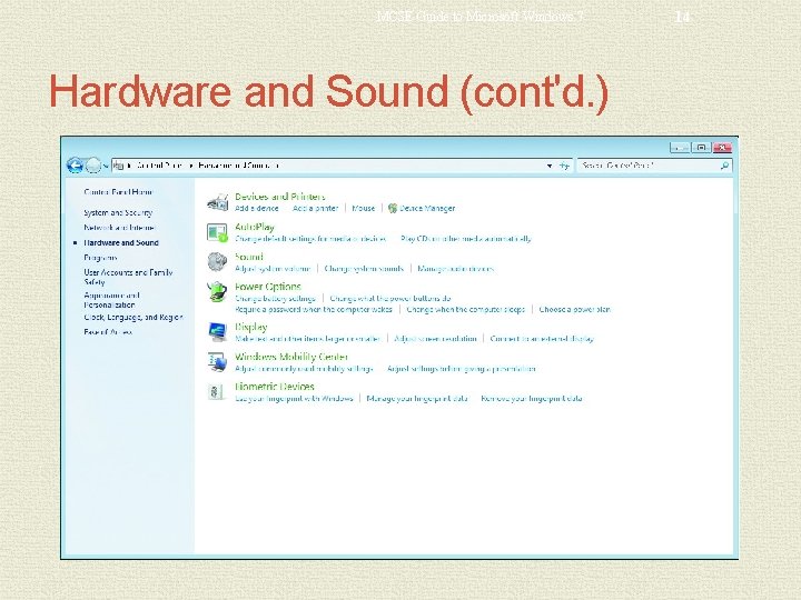 MCSE Guide to Microsoft Windows 7 Hardware and Sound (cont'd. ) 14 