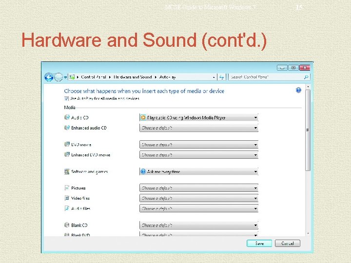 MCSE Guide to Microsoft Windows 7 Hardware and Sound (cont'd. ) 15 