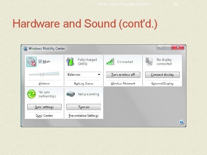 MCSE Guide to Microsoft Windows 7 Hardware and Sound (cont'd. ) 16 