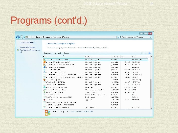 MCSE Guide to Microsoft Windows 7 Programs (cont'd. ) 19 
