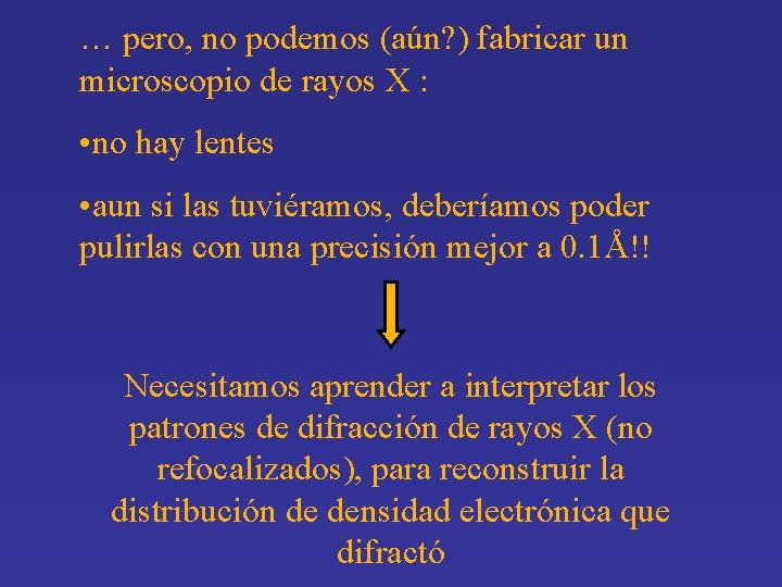 … pero, no podemos (aún? ) fabricar un microscopio de rayos X : •