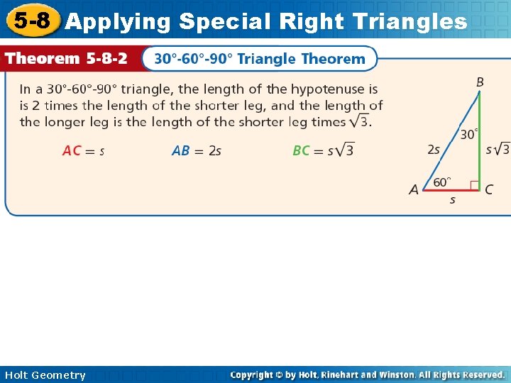 5 -8 Applying Special Right Triangles Holt Geometry 