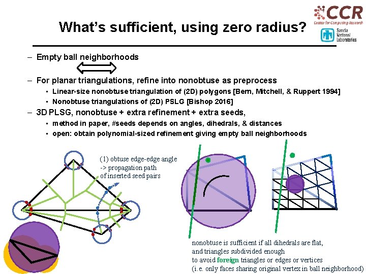 What’s sufficient, using zero radius? – Empty ball neighborhoods – For planar triangulations, refine