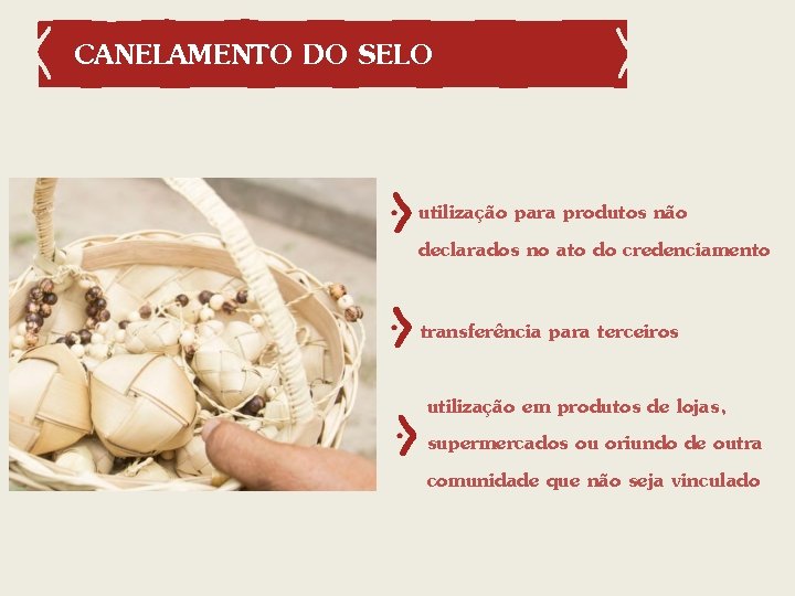 CANELAMENTO DO SELO utilização para produtos não declarados no ato do credenciamento transferência para