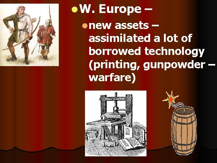 l W. Europe – lnew assets – assimilated a lot of borrowed technology (printing,