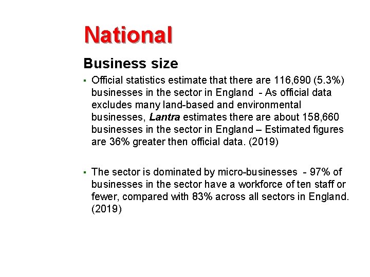 National Business size ▪ Official statistics estimate that there are 116, 690 (5. 3%)