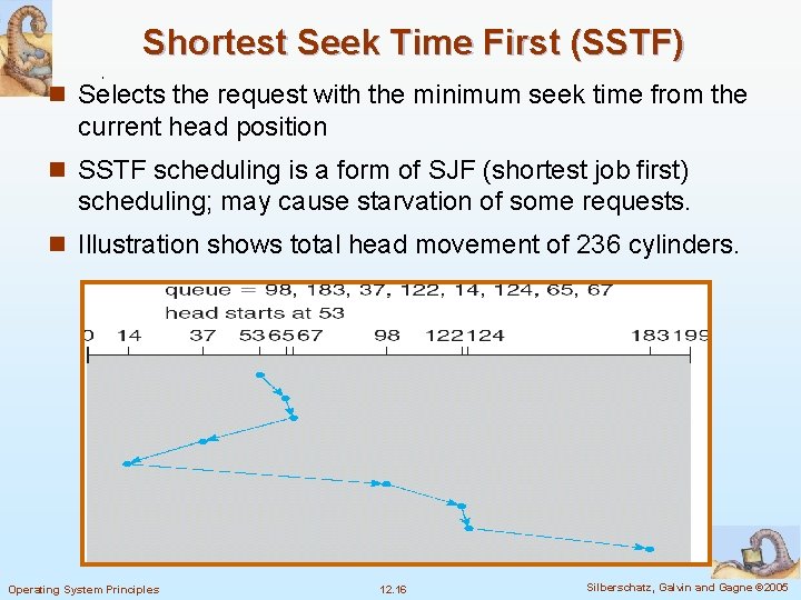 Shortest Seek Time First (SSTF) n Selects the request with the minimum seek time