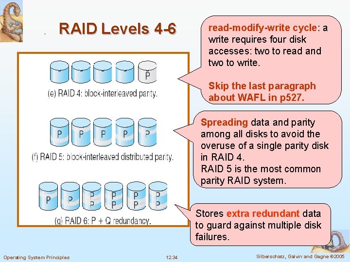 RAID Levels 4 -6 read-modify-write cycle: a write requires four disk accesses: two to