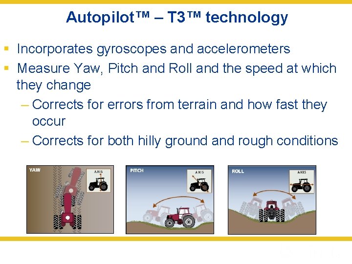 Autopilot™ – T 3™ technology § Incorporates gyroscopes and accelerometers § Measure Yaw, Pitch
