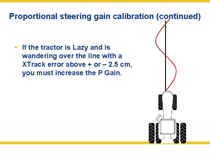 Proportional steering gain calibration (continued) § If the tractor is Lazy and is wandering