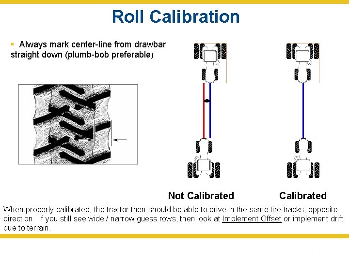 Roll Calibration § Always mark center-line from drawbar straight down (plumb-bob preferable) Not Calibrated