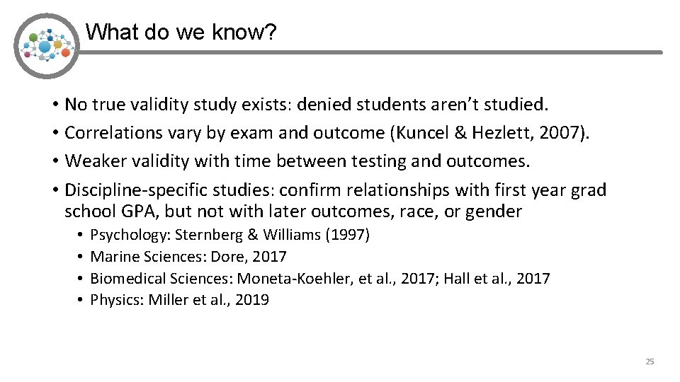 What do we know? • No true validity study exists: denied students aren’t studied.
