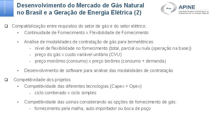 Desenvolvimento do Mercado de Gás Natural no Brasil e a Geração de Energia Elétrica