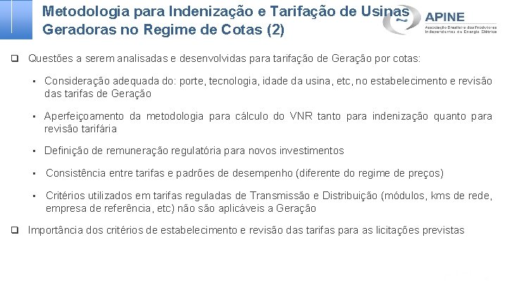 Metodologia para Indenização e Tarifação de Usinas Geradoras no Regime de Cotas (2) q