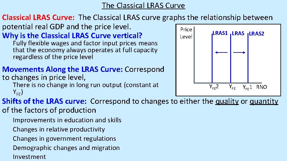 The Classical LRAS Curve: The Classical LRAS curve graphs the relationship between potential real