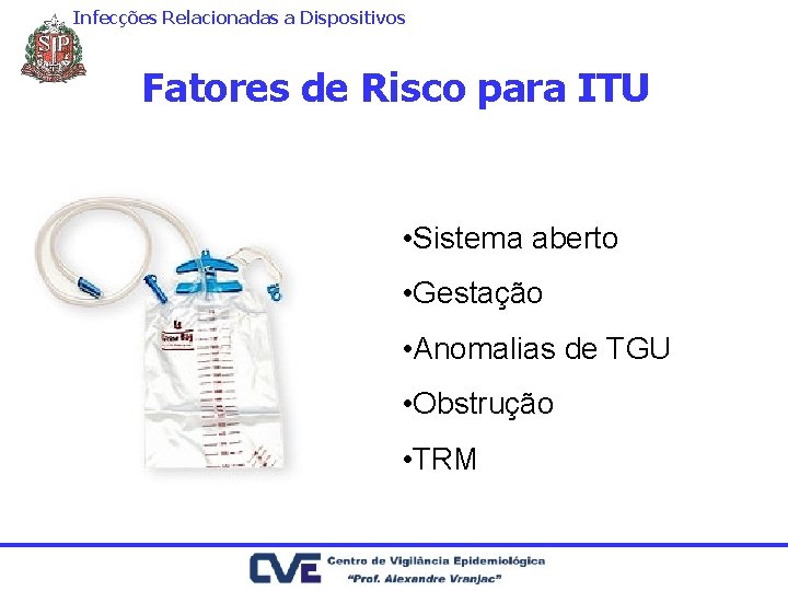 Infecções Relacionadas a Dispositivos Fatores de Risco para ITU • Sistema aberto • Gestação