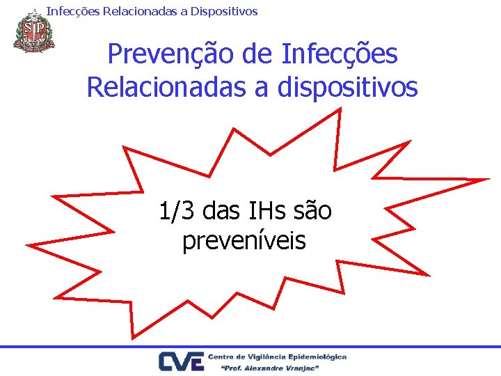 Infecções Relacionadas a Dispositivos Prevenção de Infecções Relacionadas a dispositivos 1/3 das IHs são