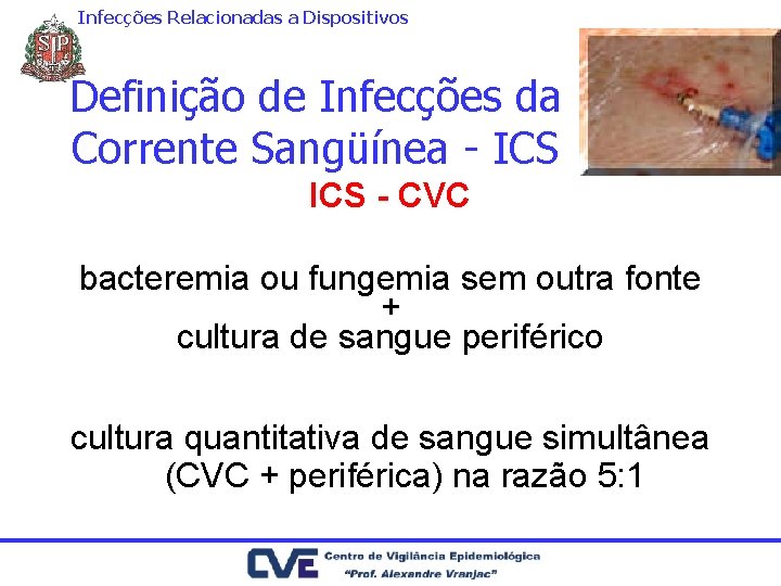 Infecções Relacionadas a Dispositivos Definição de Infecções da Corrente Sangüínea - ICS - CVC