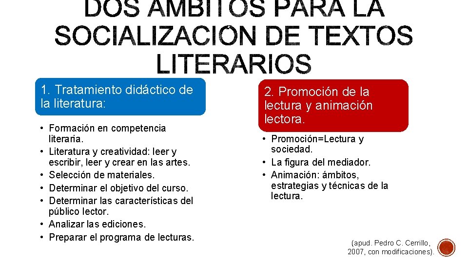 1. Tratamiento didáctico de la literatura: • Formación en competencia literaria. • Literatura y