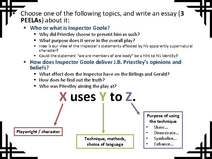  • Choose one of the following topics, and write an essay (3 PEELAs)