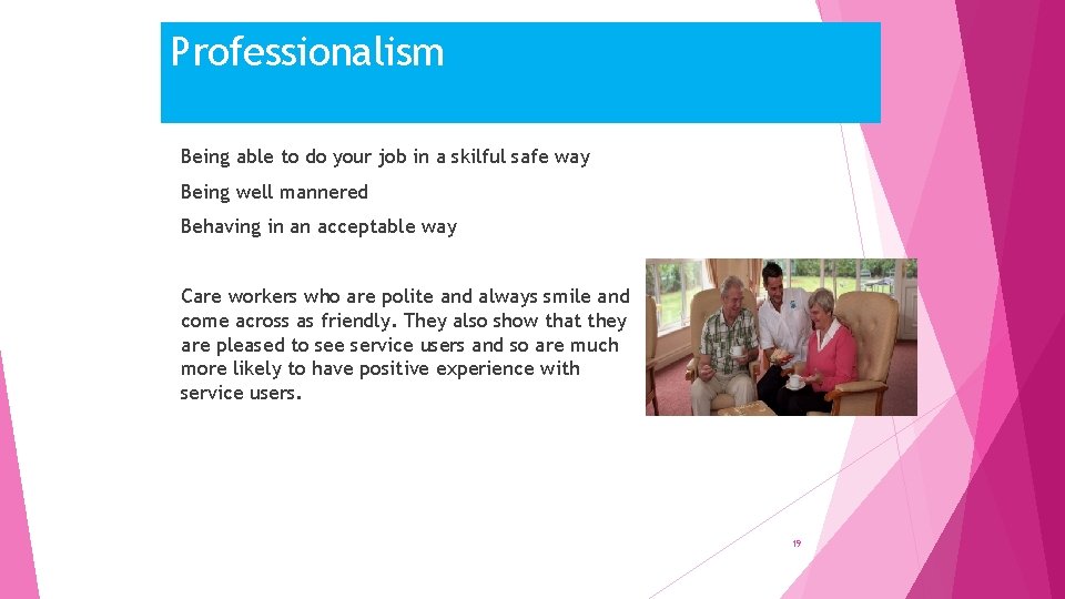 Professionalism Being able to do your job in a skilful safe way Being well