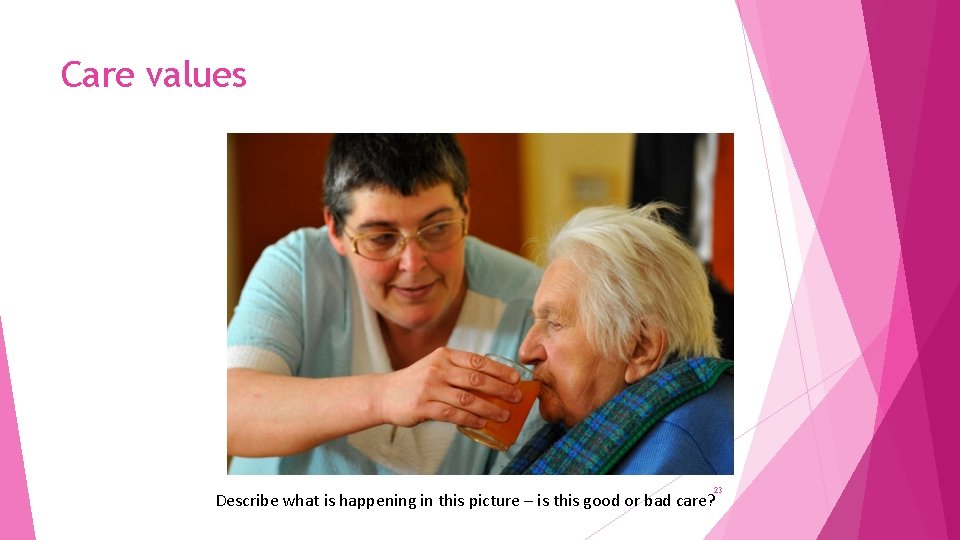 Care values 23 Describe what is happening in this picture – is this good
