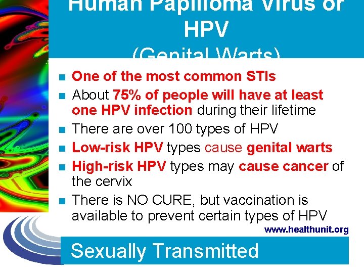 Human Papilloma Virus or HPV (Genital Warts) n n n One of the most