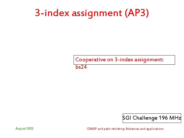 3 -index assignment (AP 3) Cooperative on 3 -index assignment: bs 24 SGI Challenge