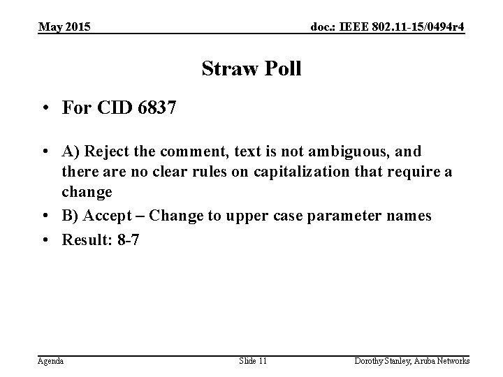 May 2015 doc. : IEEE 802. 11 -15/0494 r 4 Straw Poll • For