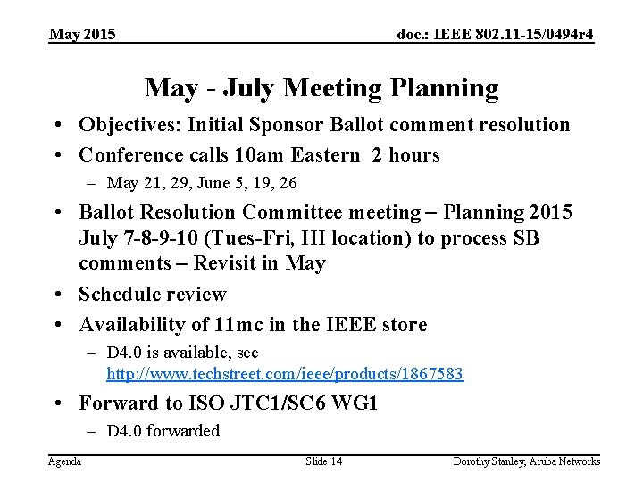 May 2015 doc. : IEEE 802. 11 -15/0494 r 4 May - July Meeting