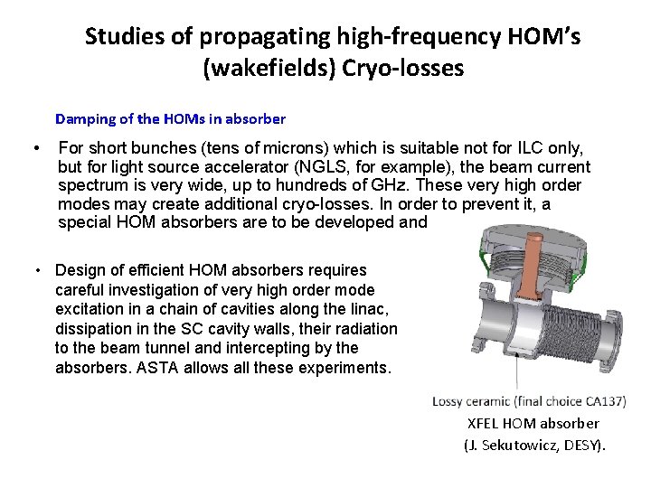 Studies of propagating high-frequency HOM’s (wakefields) Cryo-losses Damping of the HOMs in absorber •