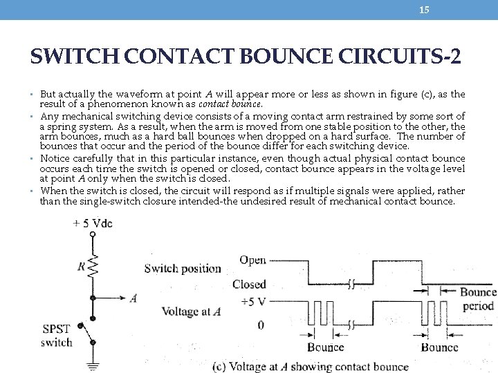 15 SWITCH CONTACT BOUNCE CIRCUITS-2 • But actually the waveform at point A will